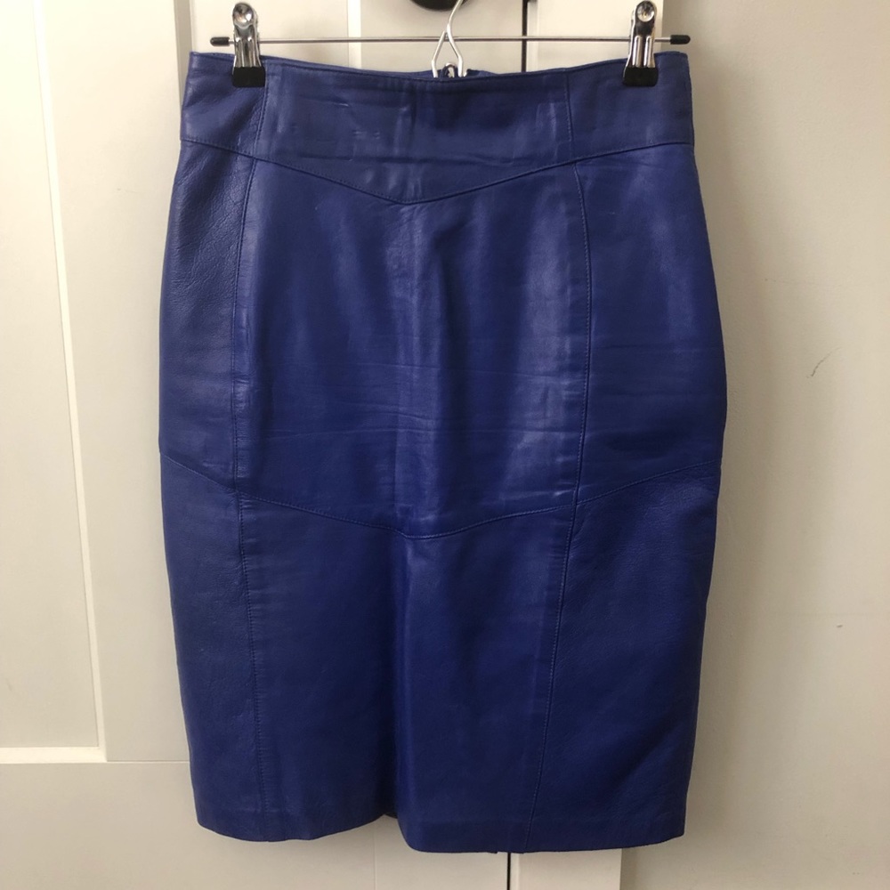 Vintage Genuine Leather Skirt 8 Blue 70s 80s